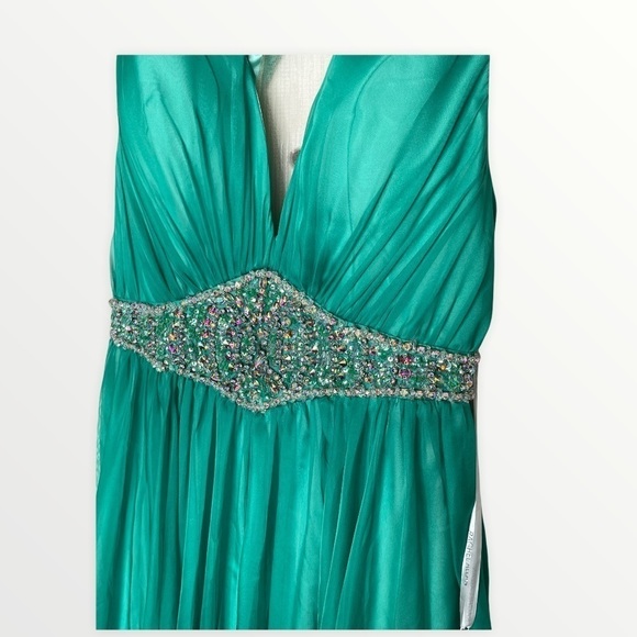 NWT RACHEL ALLAN Jade Rhinestone Maxi Gown, Size 4 - Picture 5 of 8